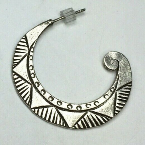 Abstract Brushed Sterling Silver Earrings - Picture 2 of 12